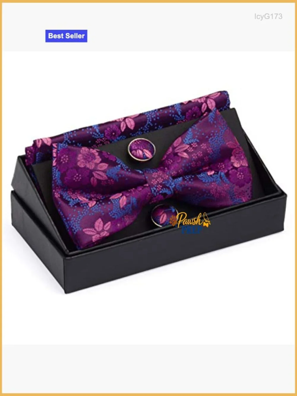 Men's Adjustable Pre-Tied Bow Tie Set with Pocket Square & Cufflinks